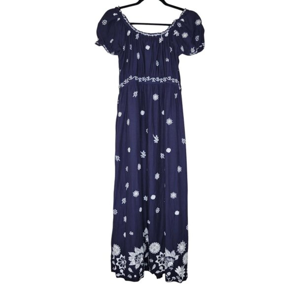 Gretchen Scott Floral Embroidered Midi Dress XS Cottagecore Pockets Empire Waist - Picture 2 of 10